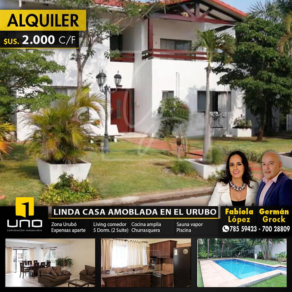 LUJOSA Y AMPLIA CASA AMOBLADA Y CON PISCINA Y SAUNA Z.URUBO