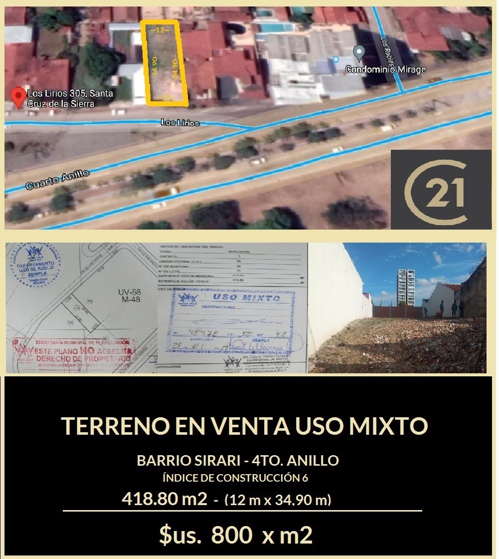   ZONA SIRARI / AV. 4TO ANILLO - INDICE 6 - TERRENO EN VENTA