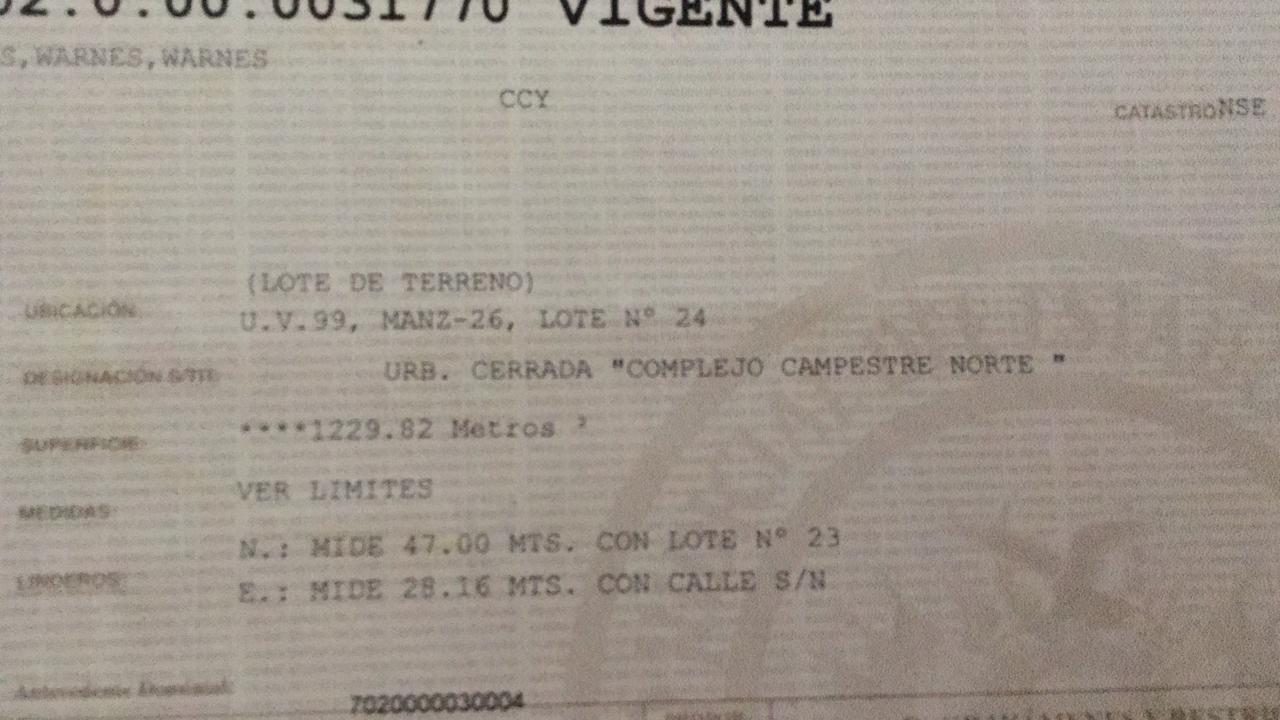 TERRENO EN VENTA EN COMPLEJO CAMPESTRE NORTE ISTRE 