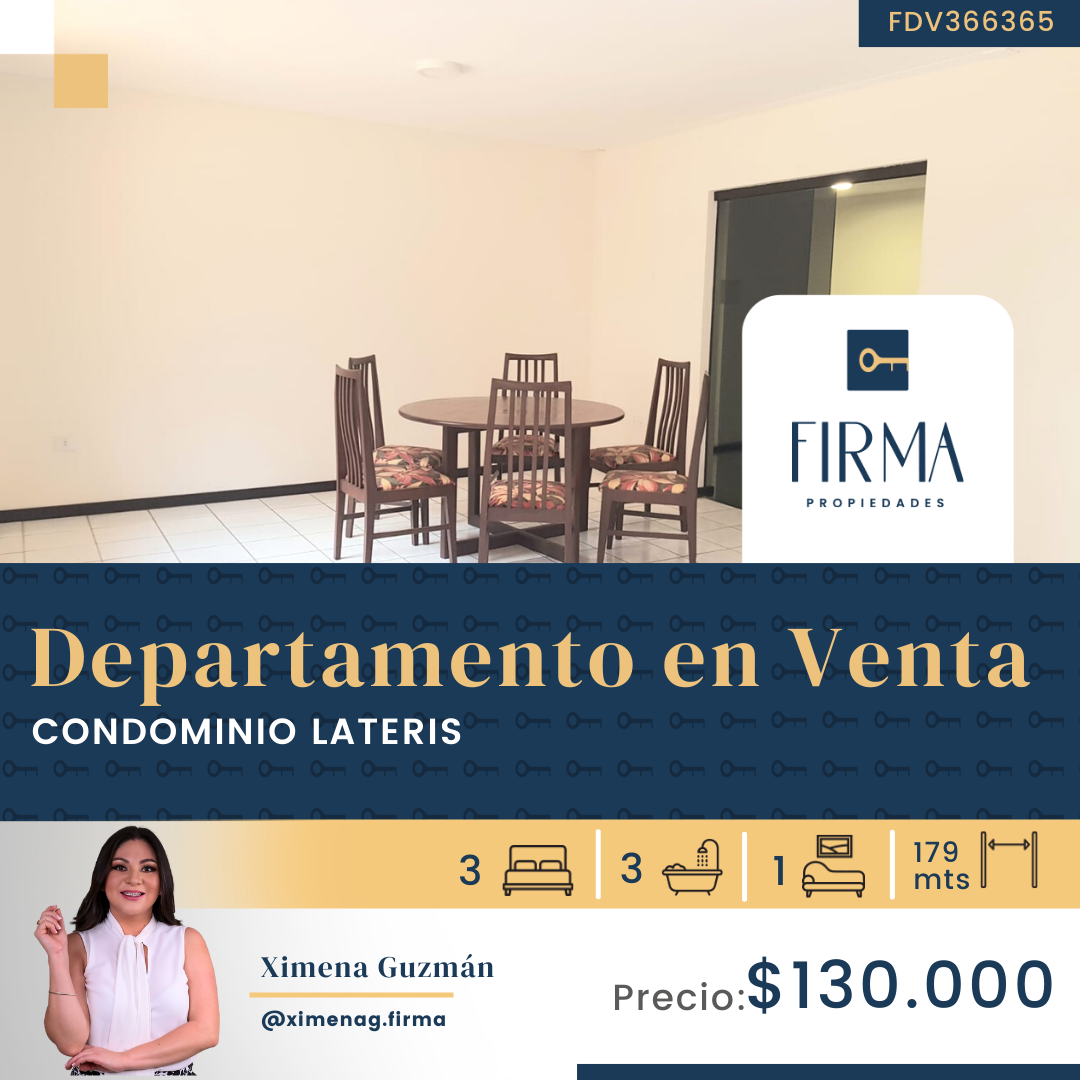 EN VENTA DEPARTAMENTO DE 3 DORMITORIOS EN CONDOMINIO LATERIS