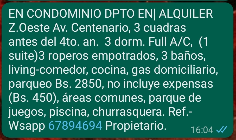 DPTO. DE 3 DORM EN ALQUILER 