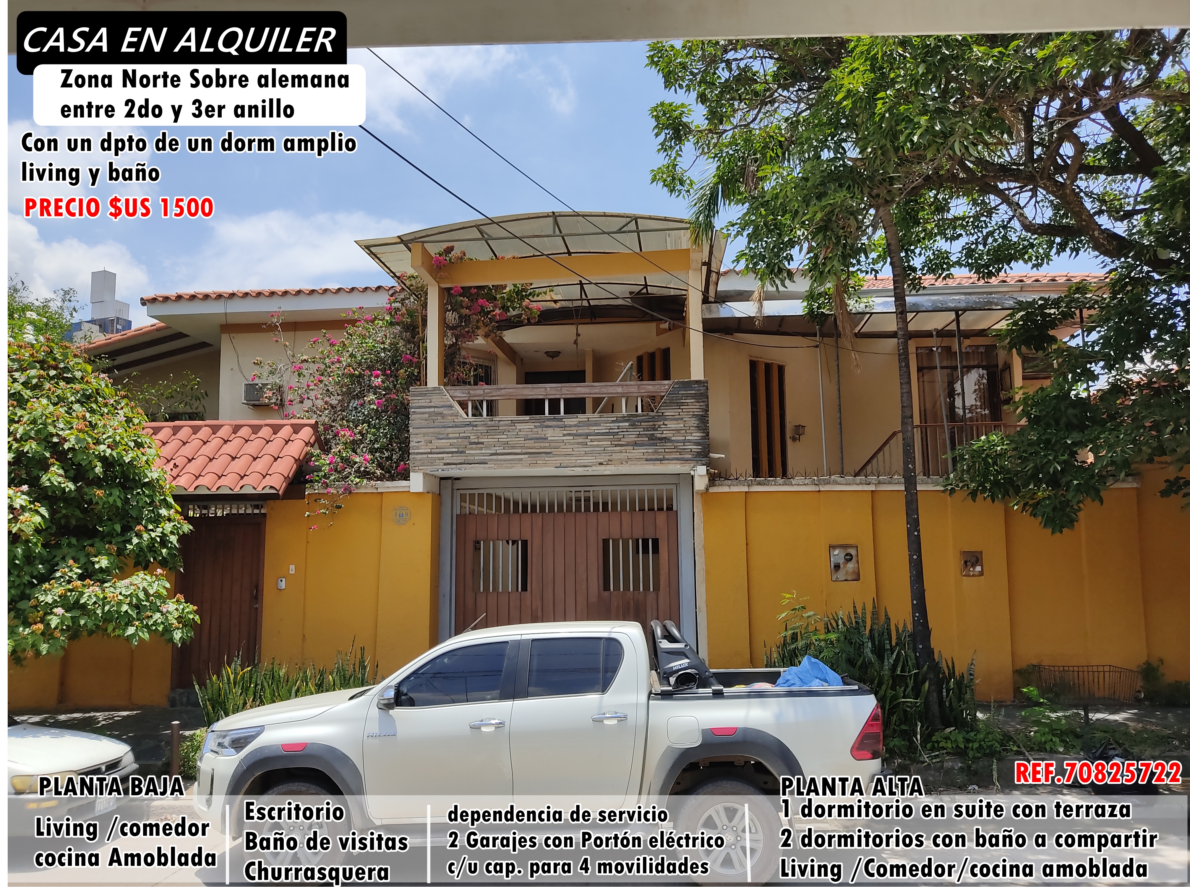 CASA EN ALQUILER* Sobre av. alemana entre 2do y 3 anillo