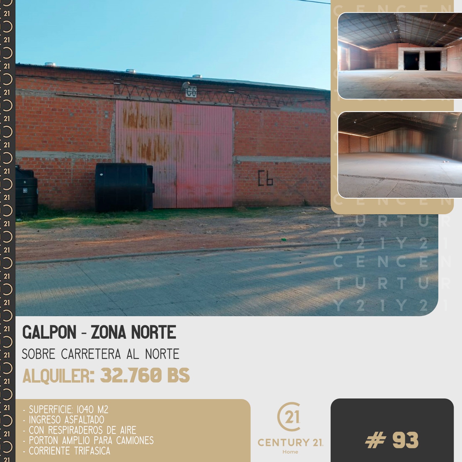 GALPON EN ALQUILER SOBRE CARRETERA AL NORTE - INMUEBLE NUMERO 93