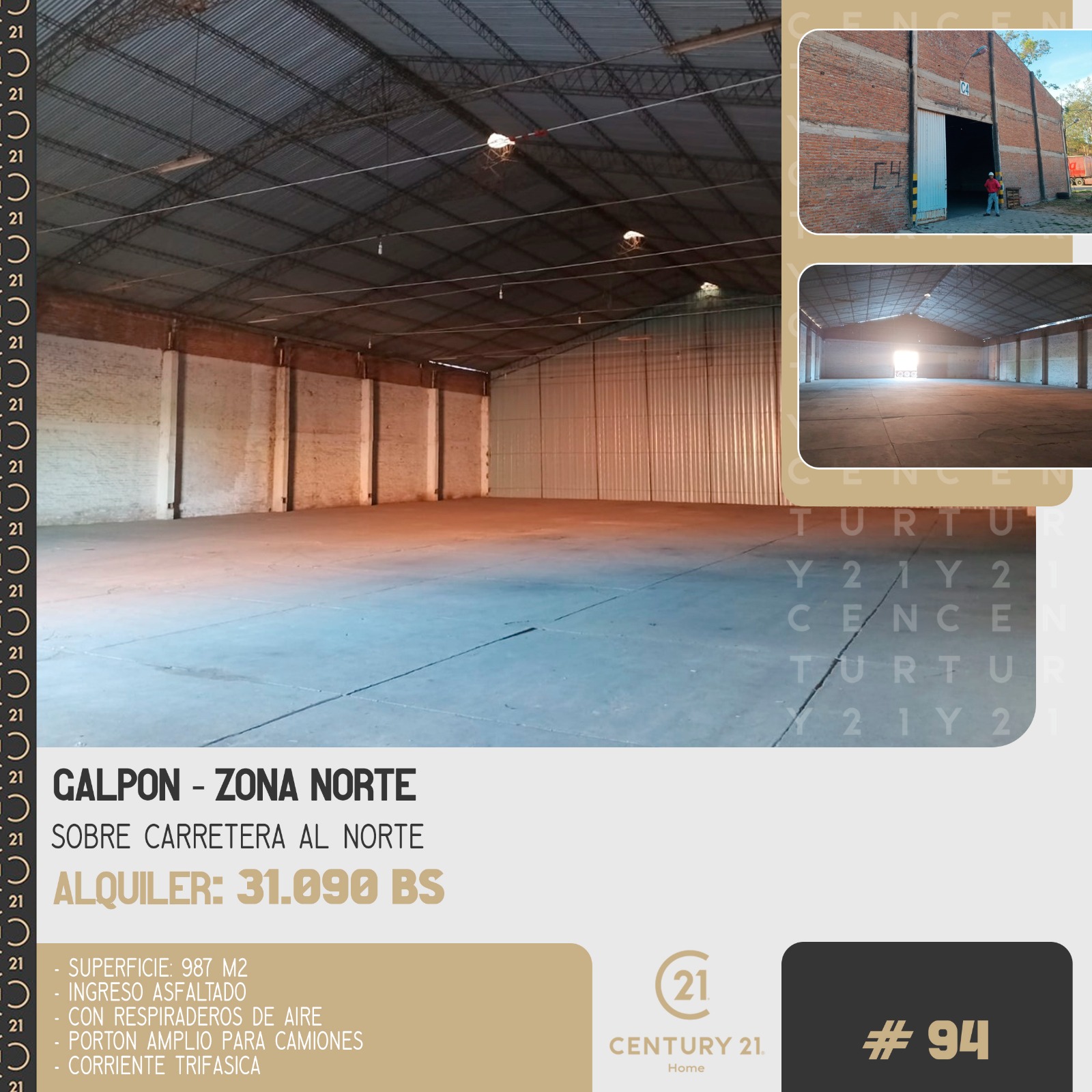 GALPON EN ALQUILER SOBRE CARRETERA AL NORTE - INMUEBLE NUMERO 94