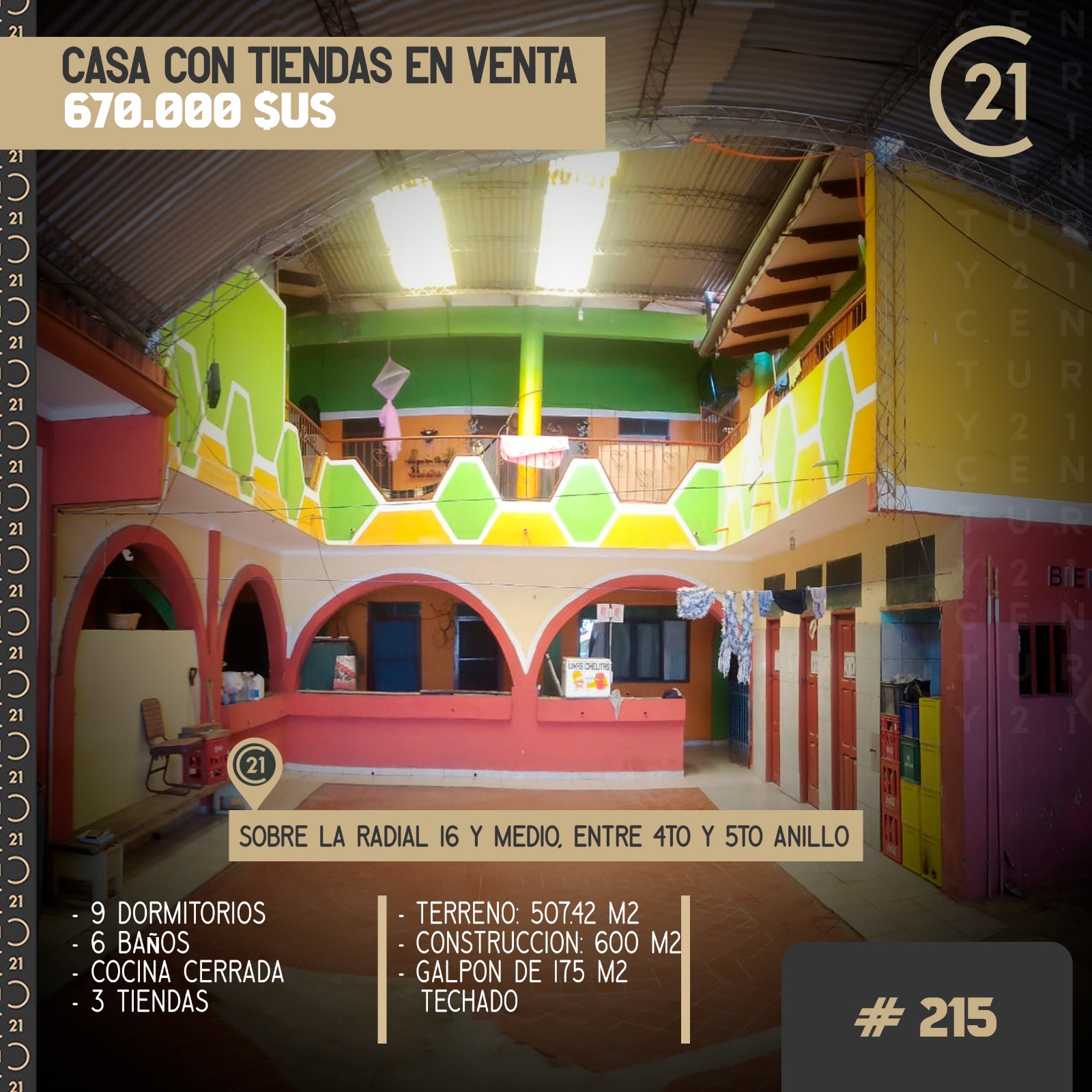 CASA SOBRE AVENIDA RADIAL 16 ½ CON TIENDAS Y CUARTOS PARA ALQUILER EN VENTA - INMUEBLE NUMERO 215