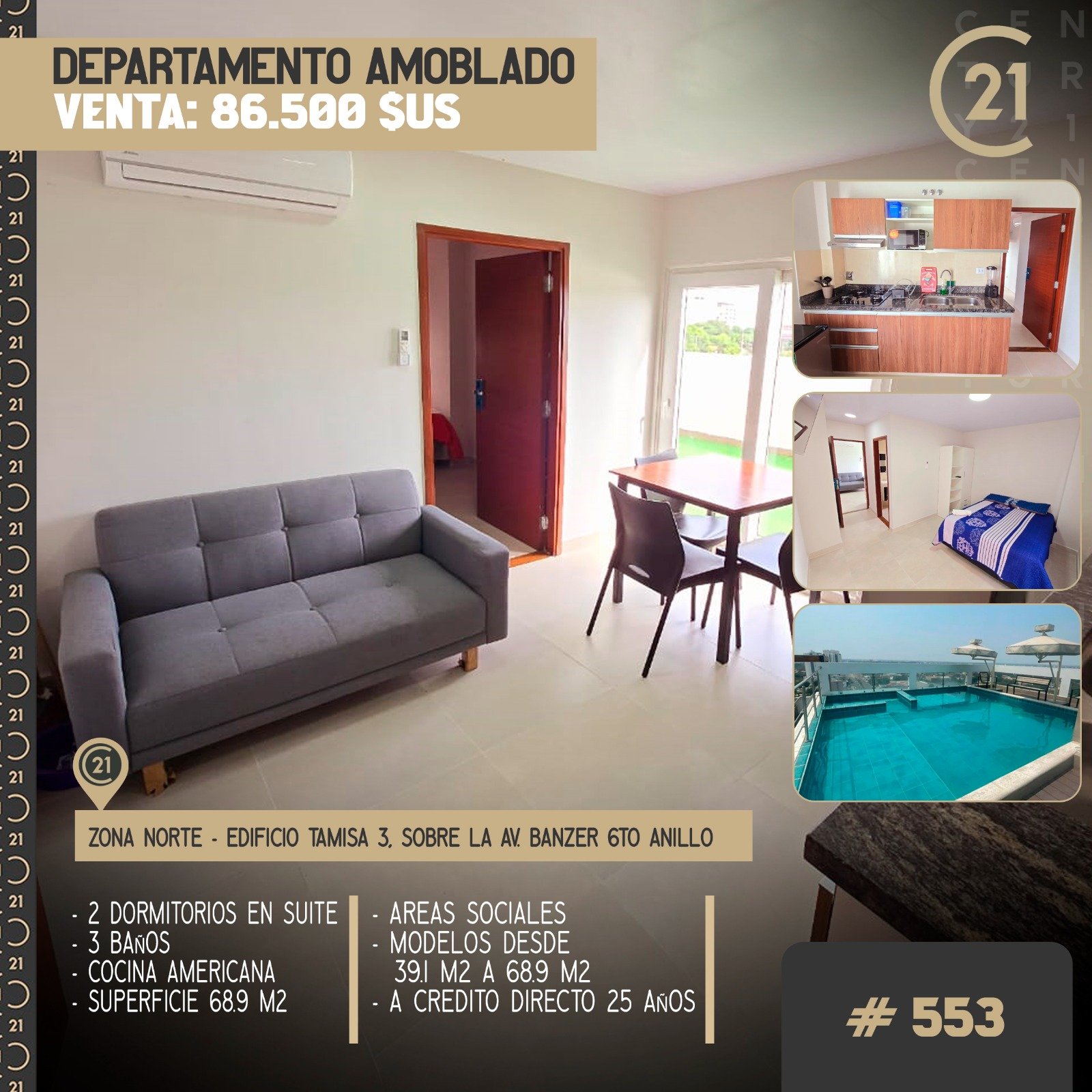 A CREDITO DIRECTO 25 AÑOS PLAZO DEPARTAMENTO AMOBLADO EN VENTA DE 2 DORMITORIOS ZONA NORTE - INMUEBLE NUMERO 553