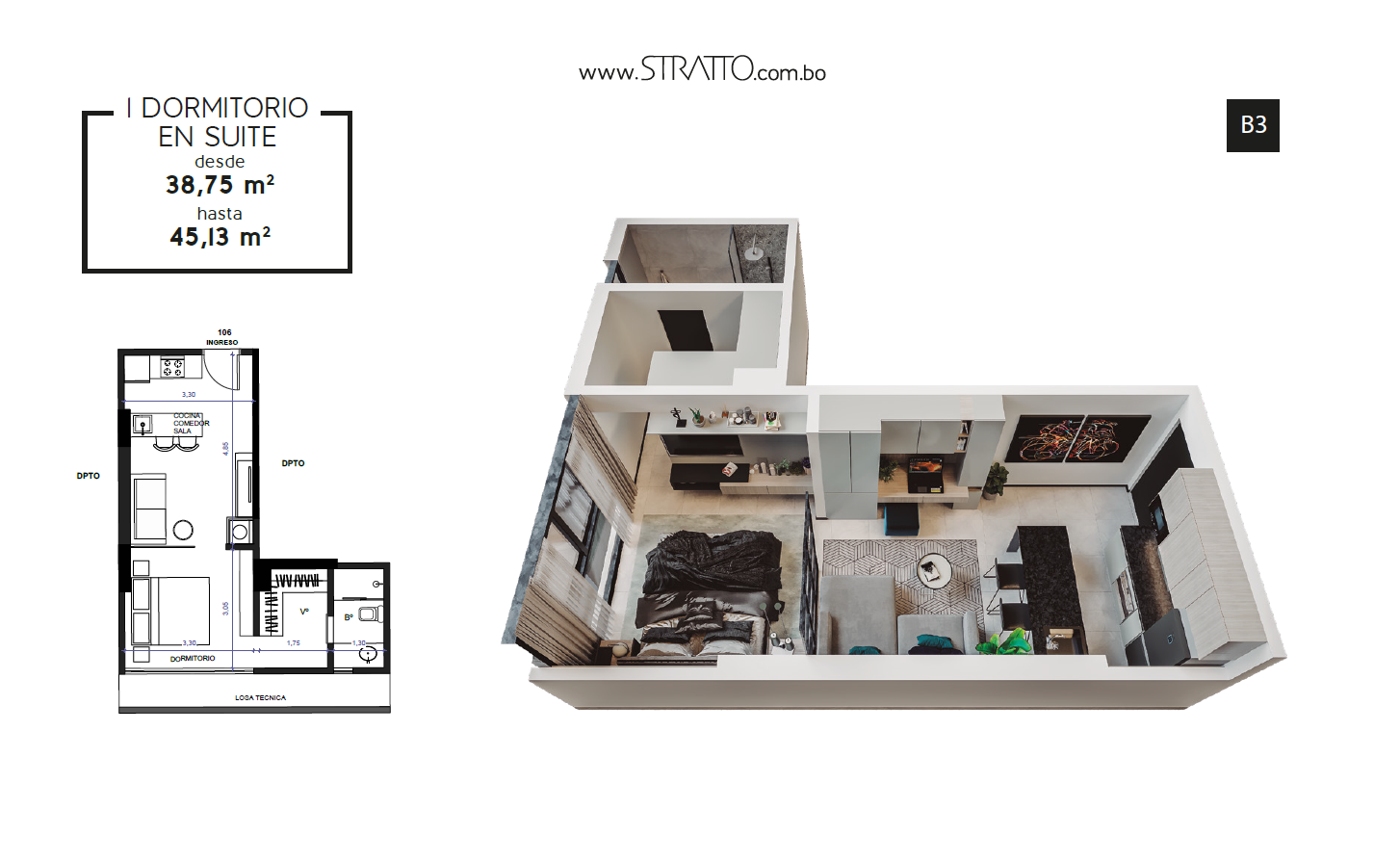 Departamento 1 Dormitorio en Suite Stratto Equipetrol.