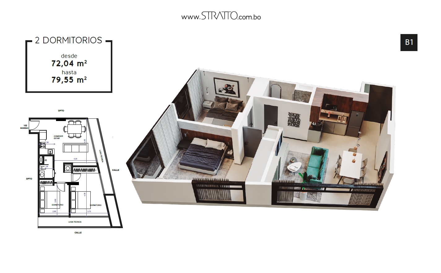 Departamento 2 Dormitorios Stratto Equipetrol